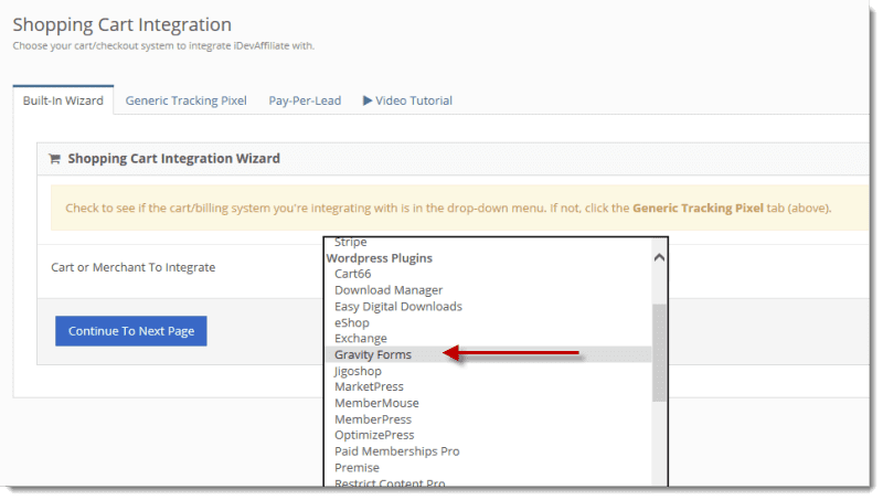 idevaffiliate integratoin wizard for gravity forms